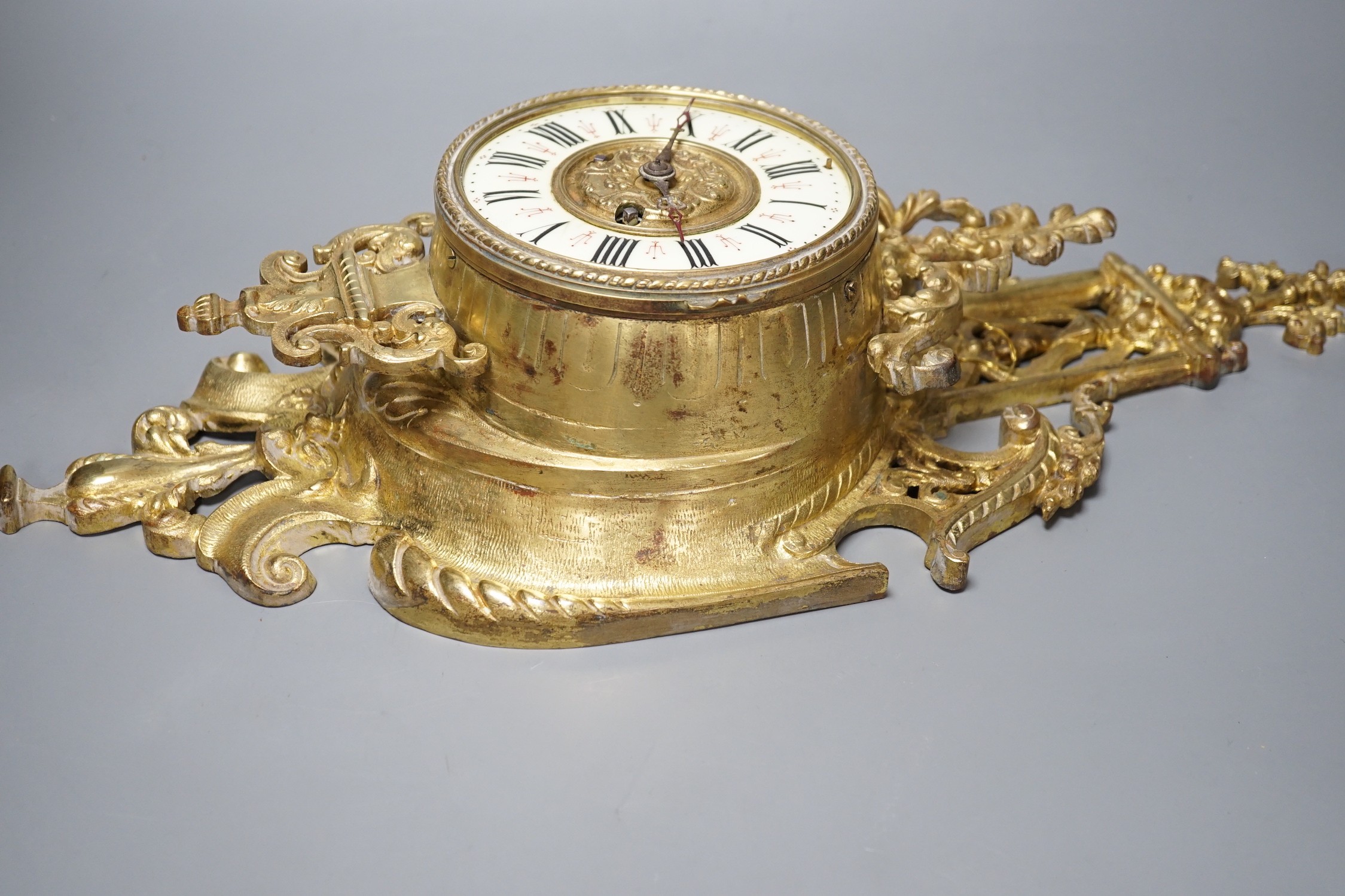 A French Rococo style ormolu wall clock, 55cm